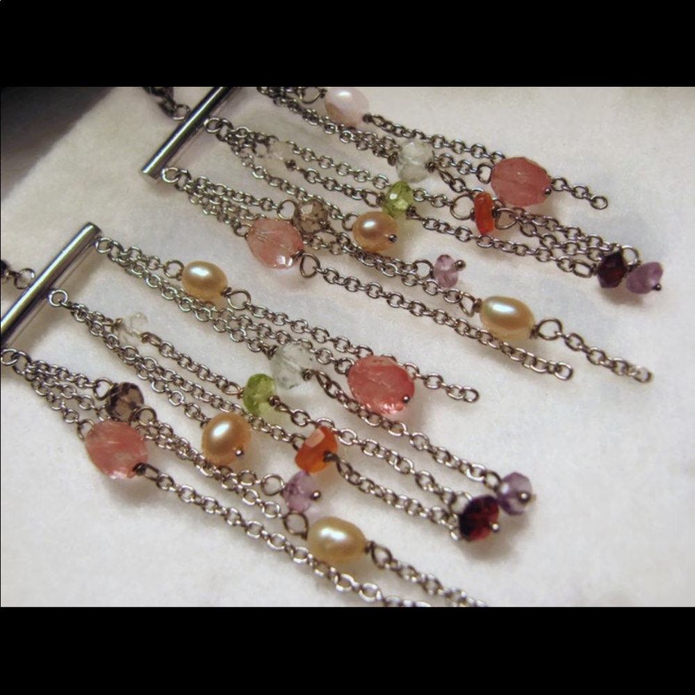 Vintage sterling silver fringe pearl and stone earrings